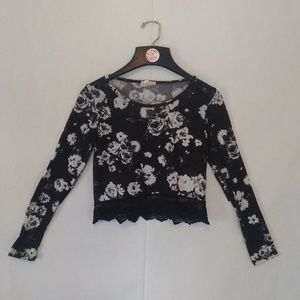 LA Hearts Boho Chic Floral Print Lace Sweater Top
